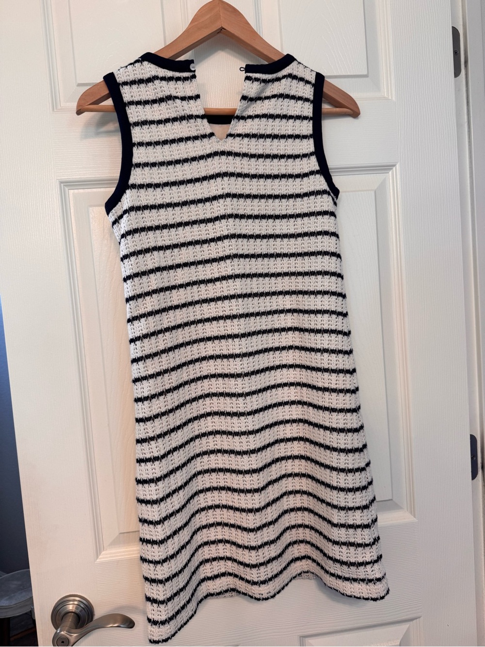 J. Crew Factory Cream and Navy Striped Sleeveless Knit Shift Dress - Picture 8 of 10